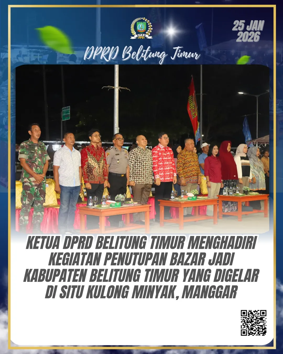 Ketua DPRD Kabupaten Belitung Timur menghadiri kegiatan penutupan Bazar Hari Jadi Kabupaten Belitung Timur ke-23 yang digelar di kawasan Situ Kulong Minyak, Kecamatan Manggar.