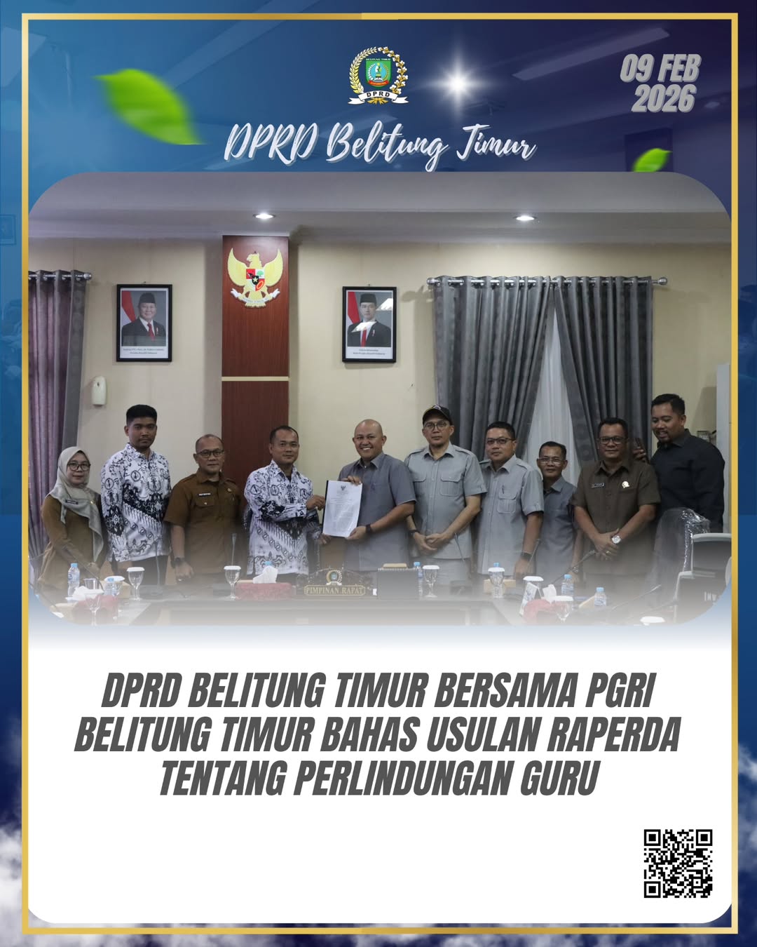 Rapat Kerja di Ruang Rapat DPRD Kabupaten Belitung Timur dalam rangka membahas usulan Rancangan Peraturan Daerah (Raperda) tentang Perlindungan Guru