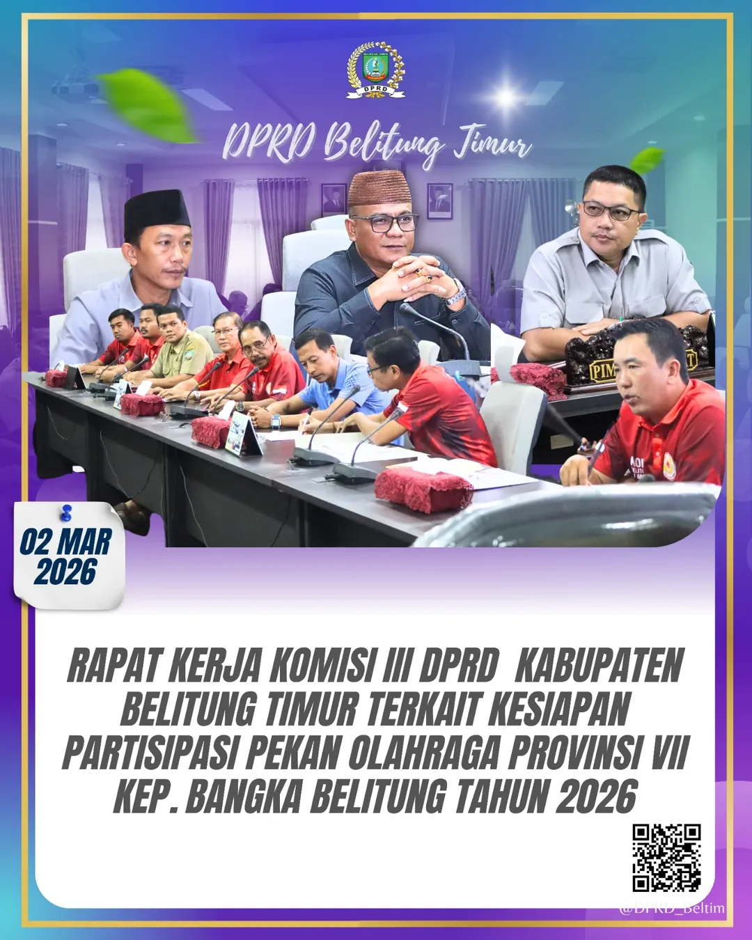 Rapat kerja bersama Komite Olahraga Nasional Indonesia (KONI) Kabupaten Belitung Timur terkait kesiapan partisipasi dalam Pekan Olahraga Provinsi VII Kepulauan Bangka Belitung