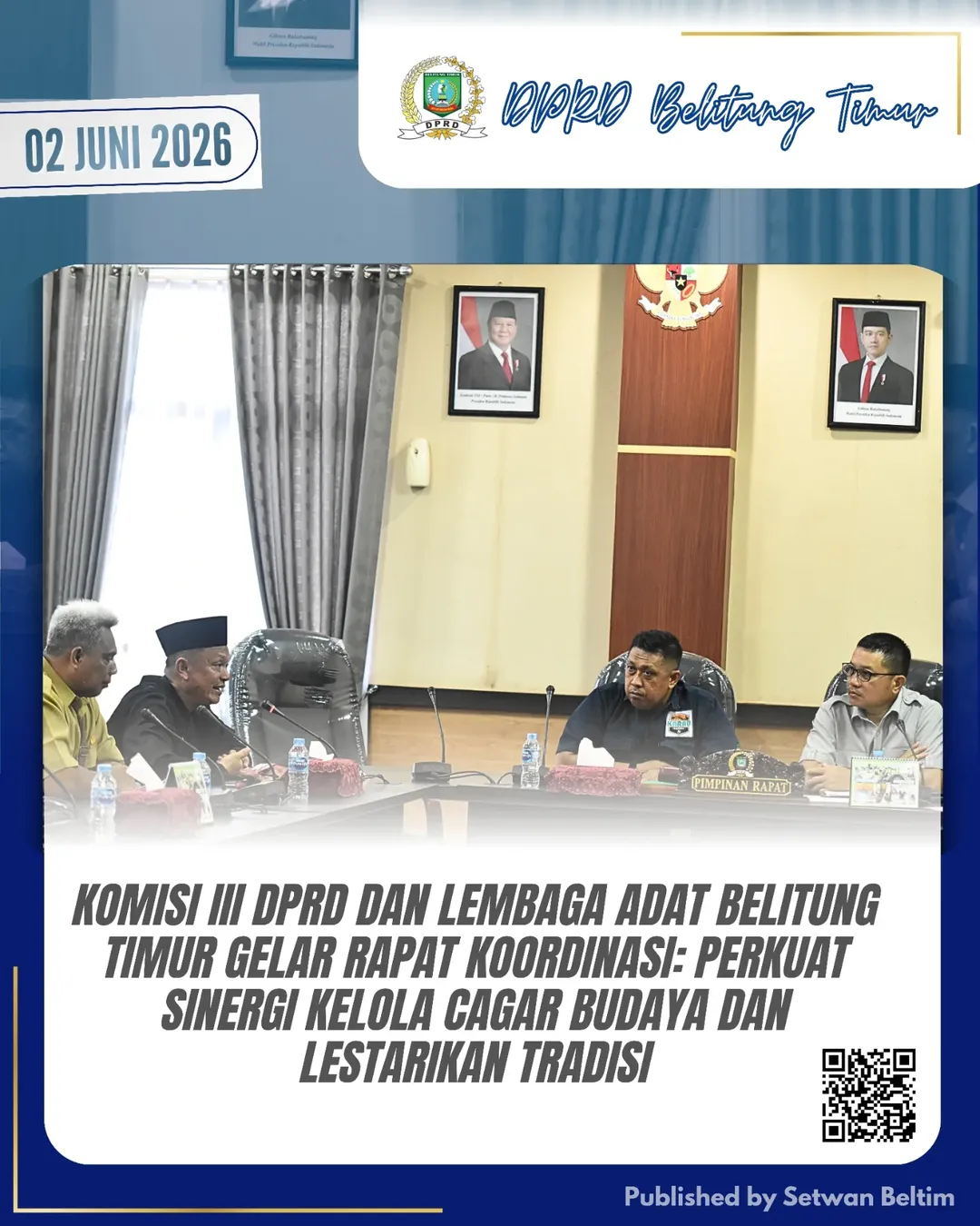 Komisi III Dewan Perwakilan Rakyat Daerah Kabupaten Belitung Timur menggelar Rapat Koordinasi bersama Lembaga Adat Masyarakat Kabupaten Belitung Timur.