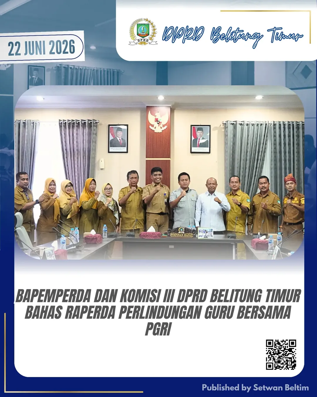 Komisi III DPRD Kabupaten Belitung Timur menggelar rapat koordinasi krusial terkait pembahasan tindak lanjut usulan Raperda tentang Perlindungan Guru di Kabupaten Belitung Timur.