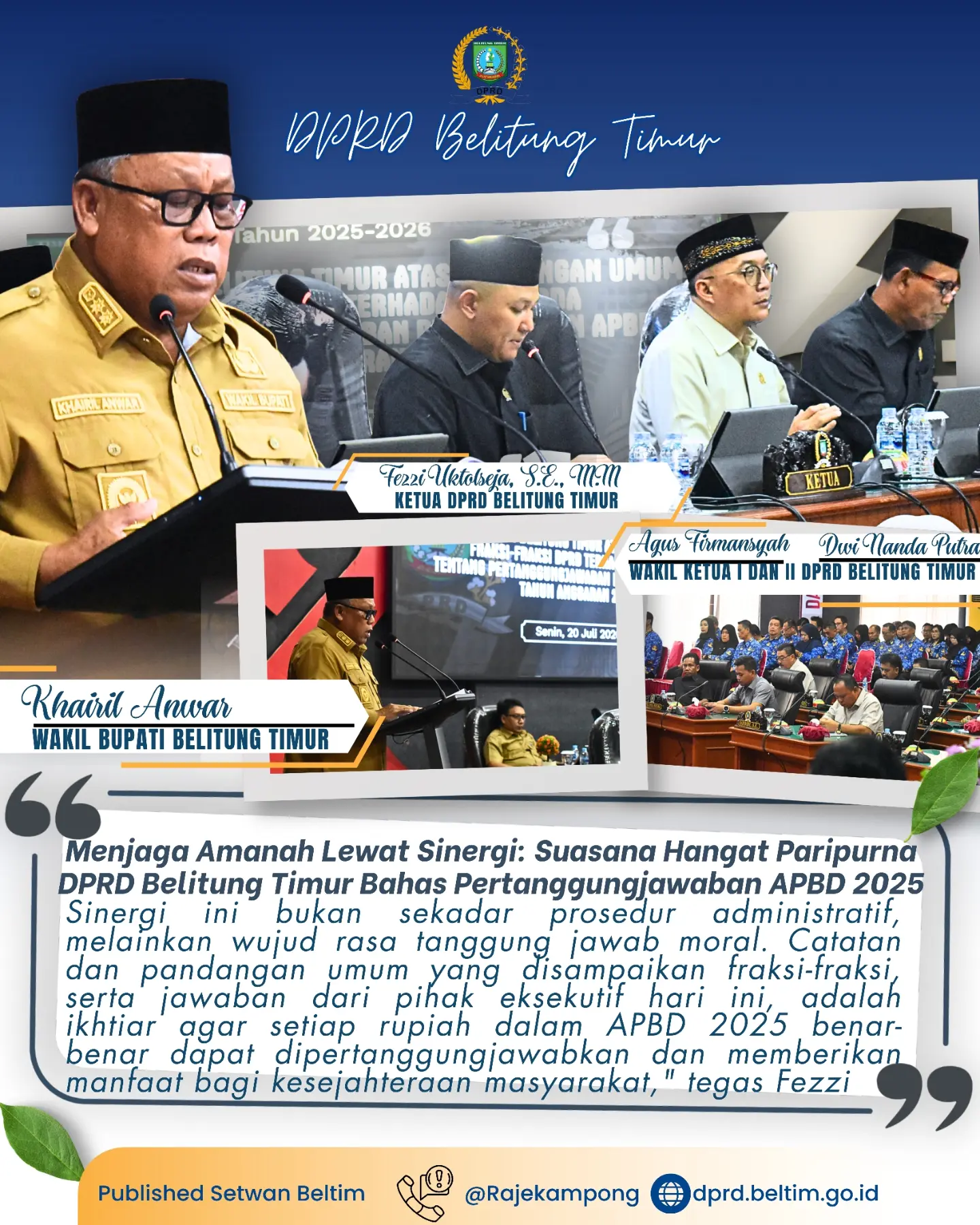 Dewan Perwakilan Rakyat Daerah Kabupaten Belitung Timur menggelar Rapat Paripurna XXIII Masa Persidangan III Tahun Sidang 2025–2026 di Ruang Sidang Utama DPRD Kabupaten Belitung Timur.