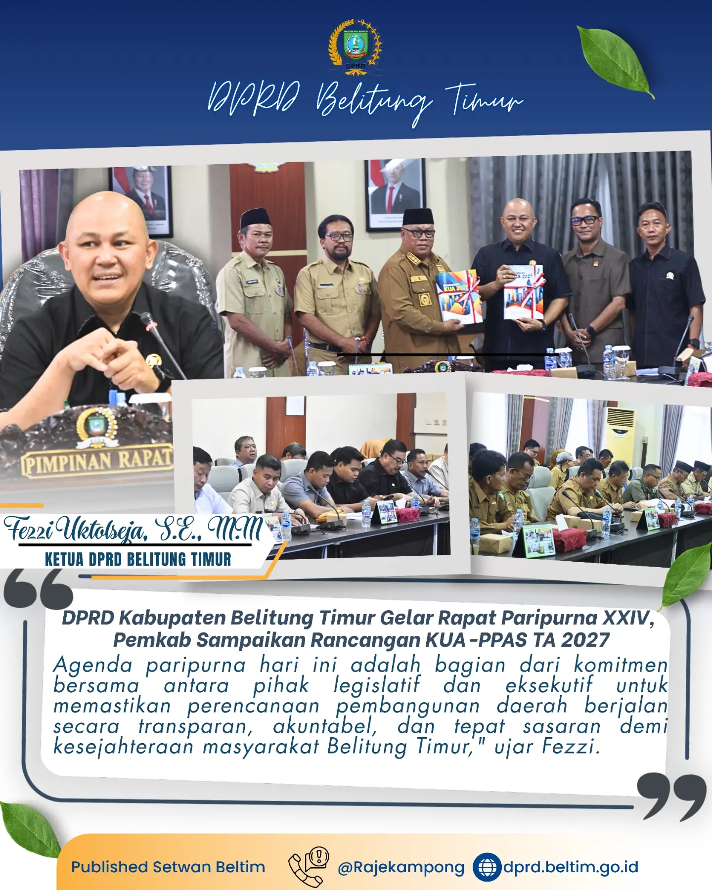 Rapat Paripurna XXIV Masa Persidangan III Tahun Sidang 2025-2026 dengan agenda utama Penyampaian Rancangan Kebijakan Umum Anggaran (KUA) dan Prioritas Plafon Anggaran Sementara (PPAS) Tahun Anggaran 2027.