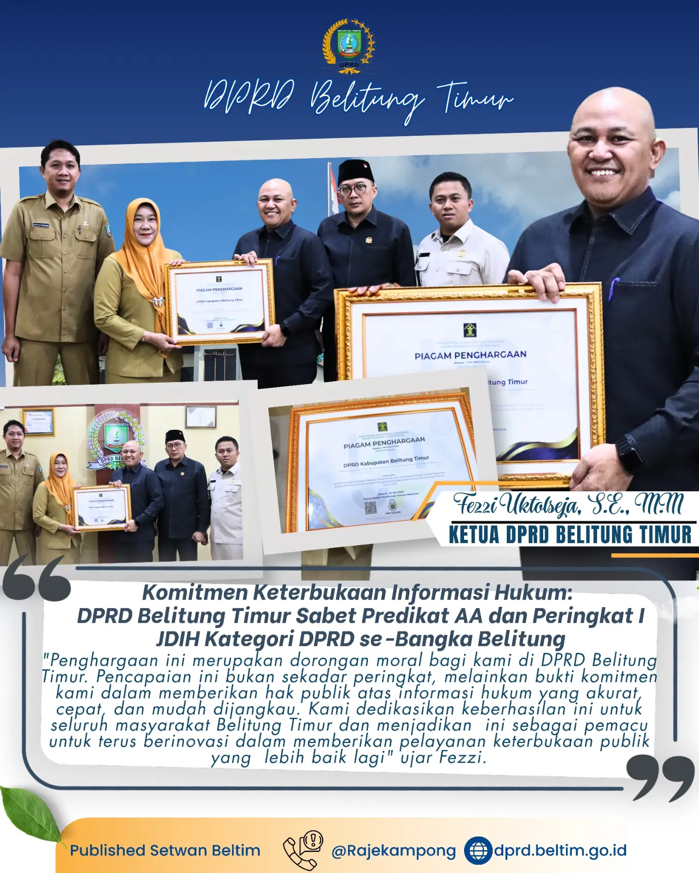 Penghargaan Pengelolaan Jaringan Dokumentasi dan Informasi Hukum (JDIH) Tahun 2025 dengan Predikat AA (Istimewa)