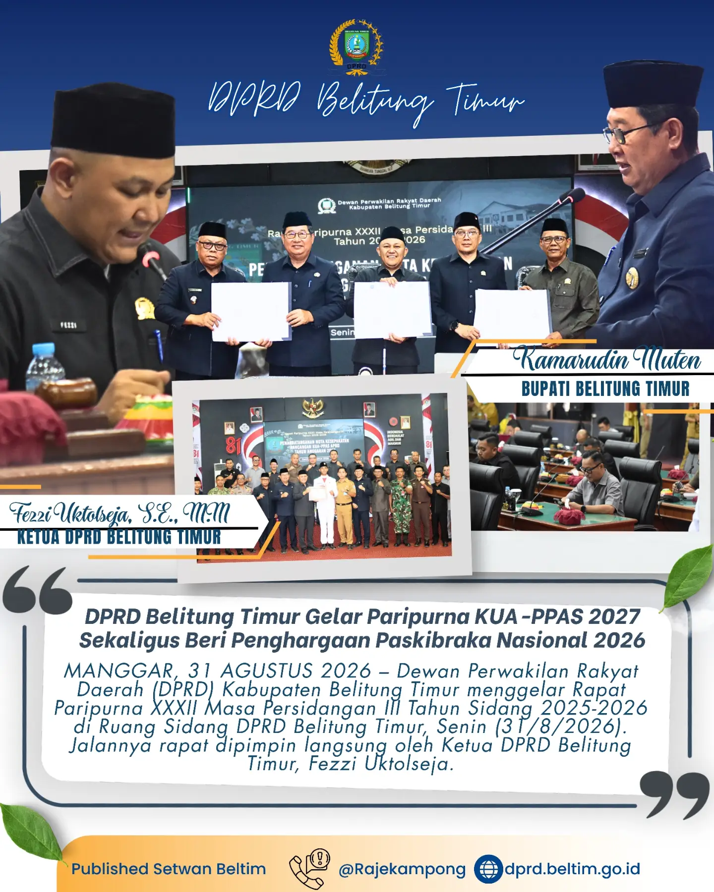 Rapat Paripurna XXXII Masa Persidangan III Tahun Sidang 2025-2026 di Ruang Sidang DPRD Belitung Timur,