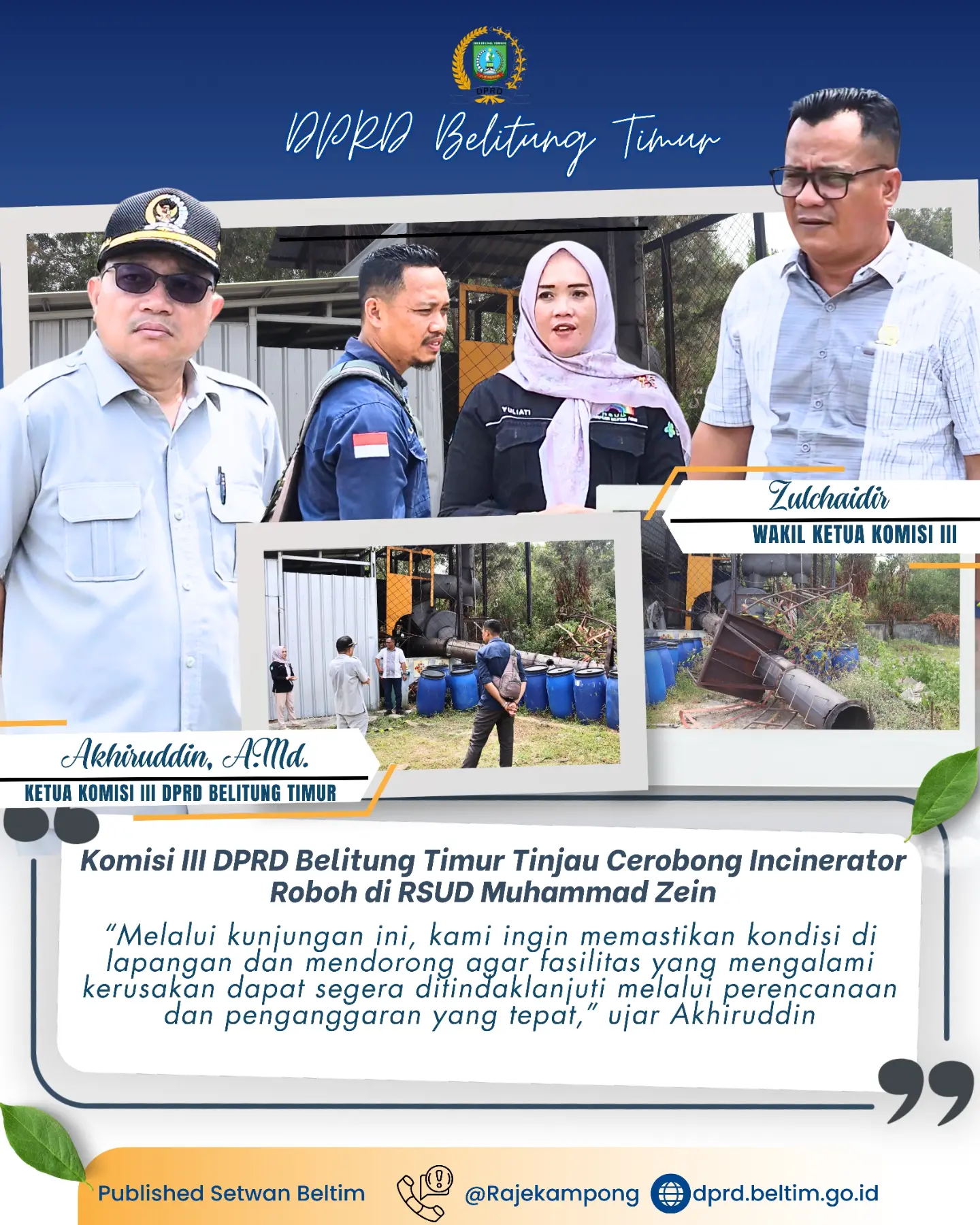 Komisi III DPRD Belitung Timur Tinjau Cerobong Insinerator Roboh di RSUD Muhammad Zein